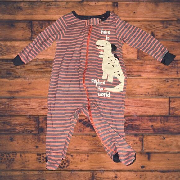 5 for $25🔥Gerber Red Striped Zip Front Dinosaur Footie Pajama Newborn - Picture 1 of 4